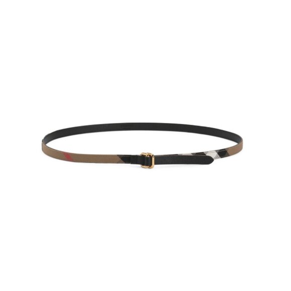 BURBERRY Black Made In Italy Leather Reversible Check Pattern Slim Belt